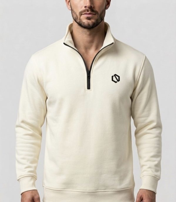 Quarter-Zip Beige Sweatshirt